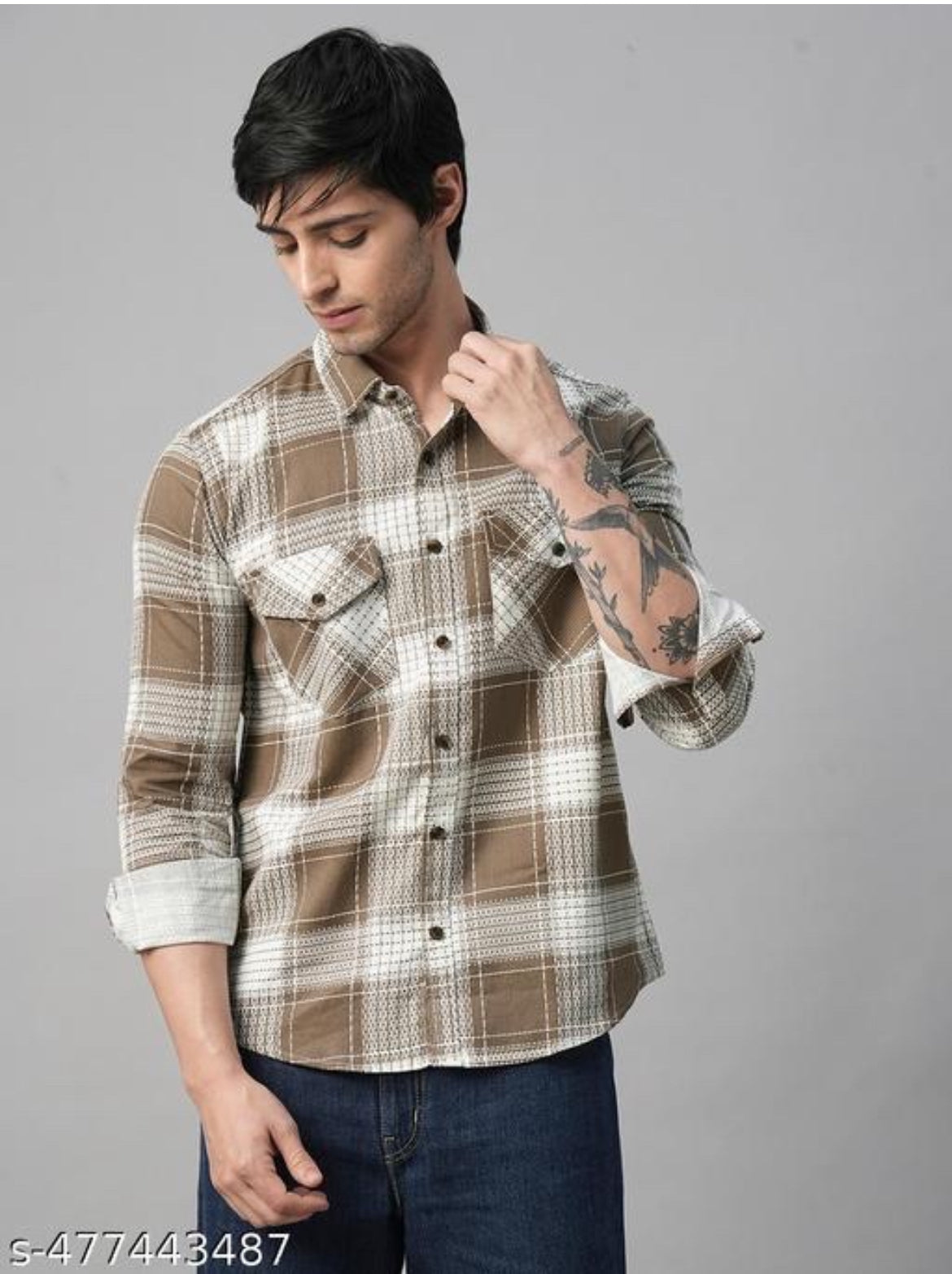 TryBuy Exclusive Palermo Checked Double Pocket Full Sleeves Cotto...